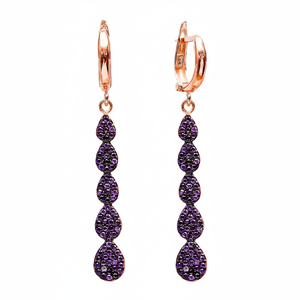 Amethyst CZ Stone Pear Drop Shape Charm Long Earrings Wholesale Handcrafted 925 Silver Sterling Turkish Jewelry - Product Image 2