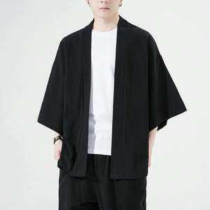 HANO-<span class=keywords><strong>Kimono</strong></span> <span class=keywords><strong>japonais</strong></span> léger pour homme, vêtement décontracté à point ouvert, Yukata, mode noir, cardigan, manches, vêtements d'extérieur, vacances d'été - Product Image 1