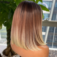 Perruque Synthétique Futura 13X4 Swiss Lace Front Ombrée 3T Coupe Courte Carré Lisse Soie Résistante à la Chaleur Taille Moyenne Pour Femmes Noires