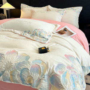 Parure de lit en polaire épaisse d'hiver, motif floral, housse de couette, drap, taie d'oreiller, usage domestique, moins de 500g - Product Image 3
