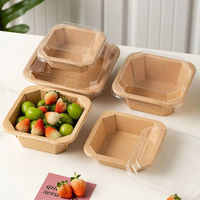 Boîtes à lunch jetables écologiques oblongues rigides avec doublure en carton ondulé Kraft, marque Nature, pour la restauration rapide, les plats à emporter et les coupes de fruits