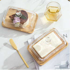 Bandeja cuadrada de bambú con tapa de vidrio para servir pasteles, postres, queso, mantequilla, apta para lavavajillas, uso doméstico. - Product Image 1