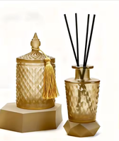 Pot de bougie en verre coloré rond de luxe de 600ml 300ml avec couvercle, ensembles de récipients parfumés de diffuseur en verre coloré de 150ml