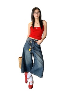 Jean en denim taille haute vintage américain coupe ample et droite pour <span class=keywords><strong>femme</strong></span>, idéal pour les silhouettes petites et en forme de poire, style streetwear estival - Product Image 2