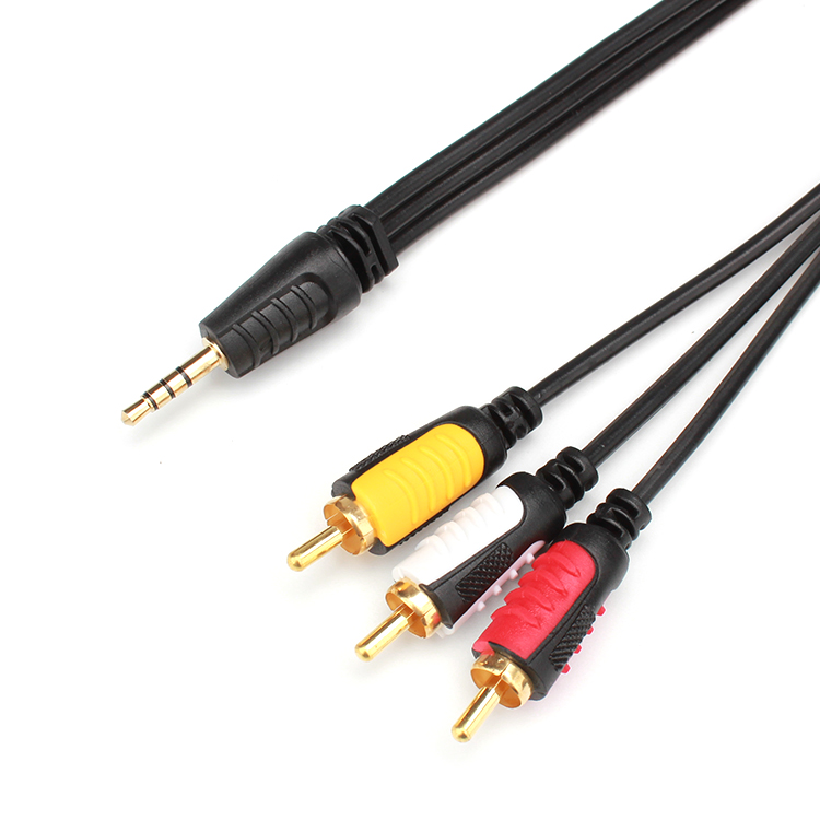 Cabo de áudio av banhado a ouro 1 para 3, plugue de 3.5mm para 3 rca cabo de vídeo de tv comprimento personalizado