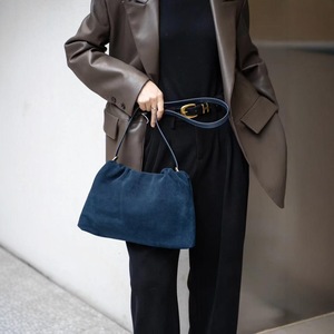 Ruché coréen kaki café concepteur aisselles sac à bandoulière 2 sangles véritable mat daim vache cuir femmes sac à main 2025 Chamois fourre-tout - Product Image 4