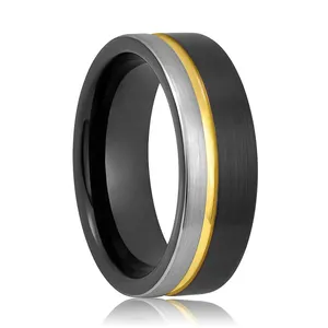 Wedding Rings Jewelry Brushed Finish 8mm Pipe Cut Edge Two Tones Offset Groove Tungsten Ring for Men Women