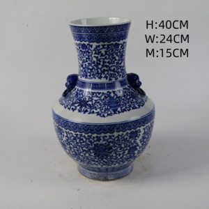 Jarrón de Porcelana de Jingdezhen Pintado a Mano, Estilo Chino Azul y Blanco, Diseño Art Deco con Asas de León, Adorno Decorativo, Regalo - Product Image 6
