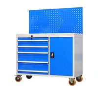 Armoire à outils roulante robuste en acier avec 5 tiroirs, armoire latérale et panneau perforé, coffre à outils mobile verrouillable pour garage et atelier