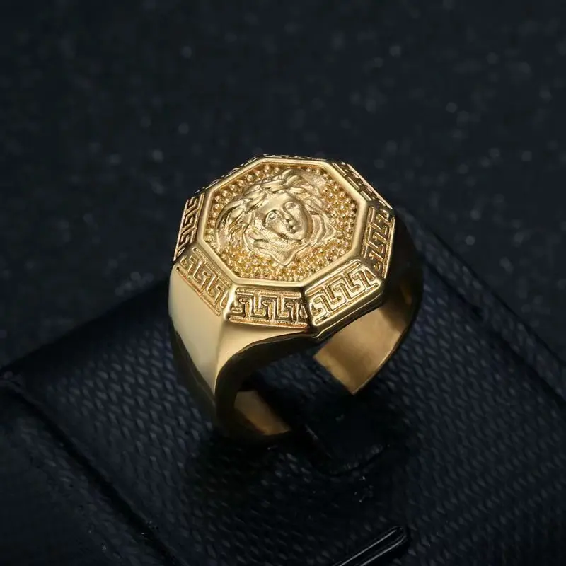 Nouvelle tendance Hip hop Titane Plaqué Or Beauté en acier inoxydable bague de bijoux de mode pour homme