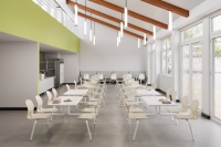 Ensemble table et chaises de cantine scolaire moderne, 4 places, mobilier de cafétéria en tissu avec table et chaises fixes