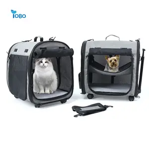 Oem Wholesale Airline Approved Trolley Detachable Portable Travel Dog Cat Pet Carrier With Wheels