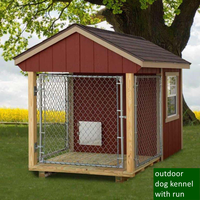 Grand chenil extérieur en bois personnalisable de style campagnard américain avec course durable pour chiens et chats