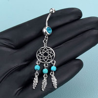 Lingchee Boho Gland En Acier Inoxydable Nombril Boucle Nail Corps Piercing Bijoux Vintage Dream Catcher Pendentif Nombril Anneau
