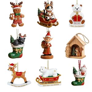 Accessoires de village de Noël en résine, ornement personnalisé de renne de Noël avec traîneau, décorations de Noël - Product Image 6