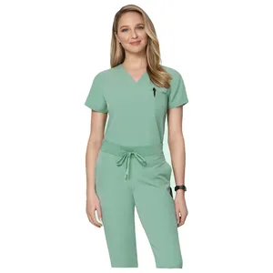 2023 Wholesale Modern Athletic Scrub Set For Women Modern V Neck Top And Jogger Pants Medical Uniforms