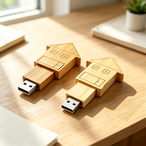 Memoria USB Ecológica con Forma de Casa de Madera, 128MB-64GB, USB 2.0, Logotipo Grabado Personalizado, Regalo Corporativo - Product Image 1