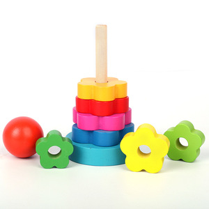 Custom Educational Colorful <strong>Rainbow</strong> Tower Stacking Ring <strong>Toy</strong> Kids Wooden Tower of Hanoi Puzzle Game - Product Image 2