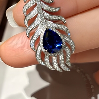 Collier pendentif en or massif 18 carats avec saphir bleu cultivé en laboratoire et diamant couleur D, bijoux fins pour femmes, cadeau pour tous les jours, qualité supérieure