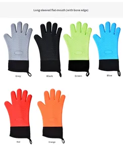 Gants en silicone résistants à la chaleur doublés de coton, cinq doigts, en forme de cœur, imperméables, compatibles lave-vaisselle, design moderne, mitaines de four - Product Image 4