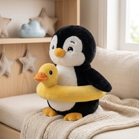 Peluche pingouin noir et blanc, jouet en peluche doux, poupée canard kawaii avec bouée de natation, pour cadeau et fête