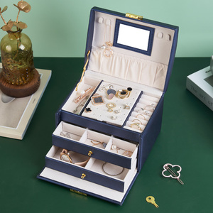 Boîte à <span class=keywords><strong>bijoux</strong></span> rectangulaire de luxe à vente chaude en cuir PU multifonctionnel avec grande capacité et <span class=keywords><strong>rangement</strong></span> en <span class=keywords><strong>miroir</strong></span> verrouillable - Product Image 2