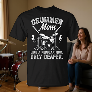 T-shirt Drummer Mom en coton noir, cadeau amusant pour maman batteuse - Product Image 3