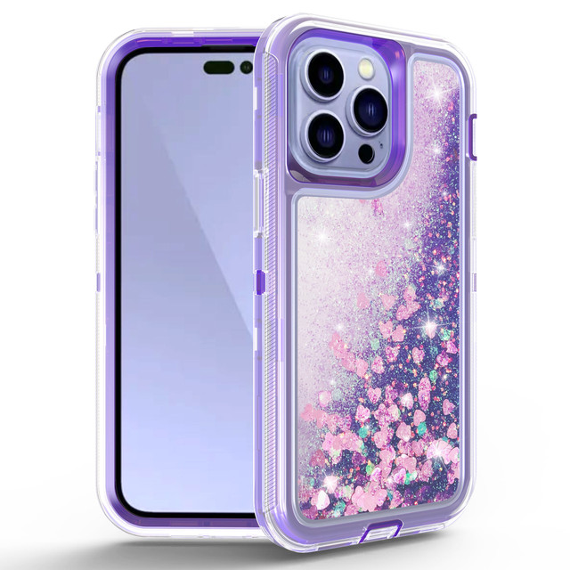 New for 15/17 Pro Max Logo Sparkle Quicksand Sequin Glitter Shockproof Full Body TPU+PC Mobile Phone Case