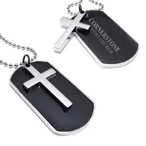 Hersteller benutzer definierte geformte leere Metall Edelstahl kleine Geschenk Anhänger einfache religiöse christliche Kreuz Erkennungs marken für Männer