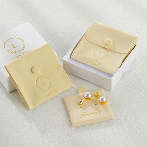 Custom Suede Earrings Insert Card Microfiber Packaging Bag Jewelry Holder Flap Microfiber Wedding <b>Gift</b> Pouches with Button - Product Image 4