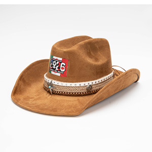 Chapeau de cowboy vintage en faux daim avec bande ornée d'étoiles, patch drapeau nord-américain, chapeau de cowboy western pour hommes et femmes - Product Image 1