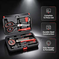 Kit de Herramientas Manuales de Acero 12 en 1, Juego de Reparación Portátil para Automóviles y Hogar con Estuche Rígido