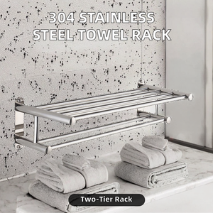 Toallero de pared de doble nivel de acero inoxidable, moderno, para baño, barra para toallas, soporte de almacenamiento para toallas de ducha, accesorios de baño - Product Image 1