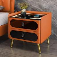 Table de Chevet Intelligente Préassemblée avec Panneau en Verre, 2 Tiroirs, Design Minimaliste Moderne de Luxe, Multifonctionnelle avec Verrouillage par Mot de Passe pour Chambre à Coucher