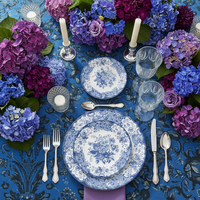 Ensemble de vaisselle en céramique avec motif de rose bleue européenne, assiettes en porcelaine fine personnalisées, tasses à thé et à café, soucoupes, service de table en gros