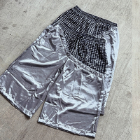 Pantalon large court 7/8 en satin couleur argent, motif à carreaux, coupe ample, style streetwear, personnalisable OEM
