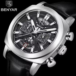 Montre-bracelet à quartz pour homme Benyar BY-5205, marque de mode, étanche, bracelet en cuir, montres-bracelets de luxe pour hommes, coffret cadeau Reloj - Product Image 4