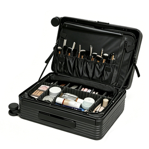 Professional Rolling <b>Makeup</b> <b>Case</b> Large <b>Makeup</b> Trolley with 4 Make up Pouch Brush Holder Adjustable Dividers Cosmetic Travel Cart - Product Image 4