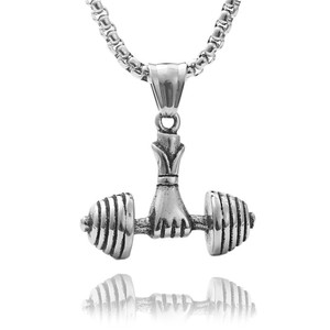 Men's Stainless Steel <b>Dumbbell</b> Pendant Necklace Retro Fitness Weightlifting Charm 190176 - Product Image 3