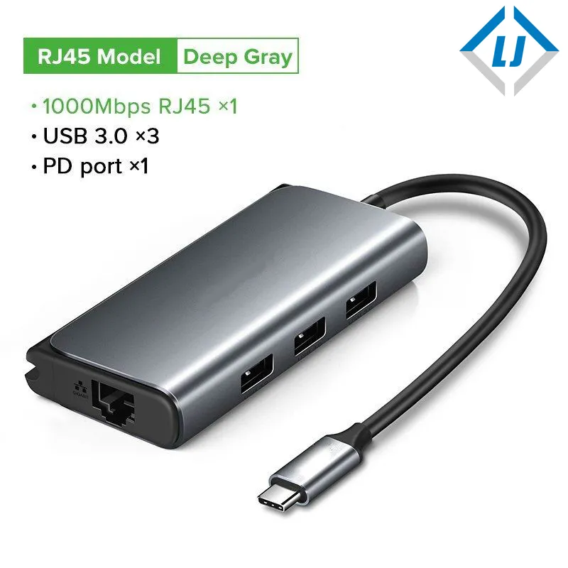 Zhongshan LJ electrónico USB C tipo C para USB 3,0 HUB HDMI VGA RJ45 Thunderbolt 3 adaptador Fr Macbook