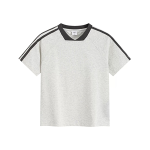 Haut court athlétique à col en V pour femme 260gsm respirant T-shirt rayé lourd - Product Image 1