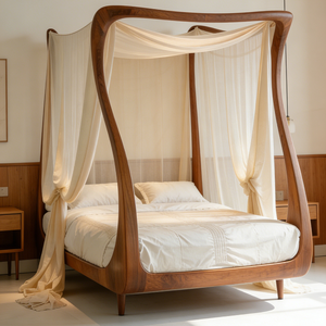 Lit à baldaquin unique et artistique, en bois massif naturel japonais, idéal pour les séjours à la maison - Product Image 6