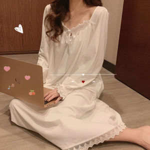 Chemise de nuit pour femmes à manches longues en soie de lait blanche, vêtements de nuit pour la maison, taille M L XL 2XL 3XL, polyester 95% - Product Image 4