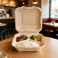 Boîte alimentaire à charnière en bagasse de canne à sucre compostable et écologique, 30 oz, résistante à l'eau et à l'huile, micro-ondable, pour plats à emporter