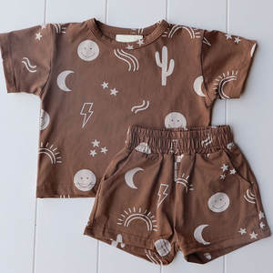Ensemble de vêtements d'été pour bébés garçons et filles, t-<span class=keywords><strong>shirt</strong></span> à manches courtes imprimé personnalisé, short, 100% coton, tenue ample - Product Image 2