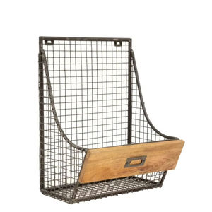 Estante de pared de diseño en hierro/madera, revistero individual de metal/madera de mango con acabado natural, colección de muebles a precio de mayorista. - Product Image 1