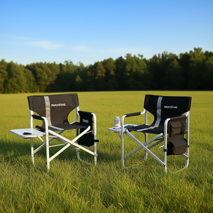 Silla de Director Ovalsolve con Estructura de Aluminio, Tela de Poliéster, Ligera, Plegable, para Jardín, con Mesa Lateral y Almacenamiento - Product Image 2