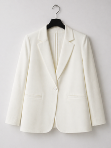 Blazer blanc cintré avec col à revers classique, manches longues, veste formelle minimaliste, blazer cintré élégant de qualité supérieure - Product Image 2