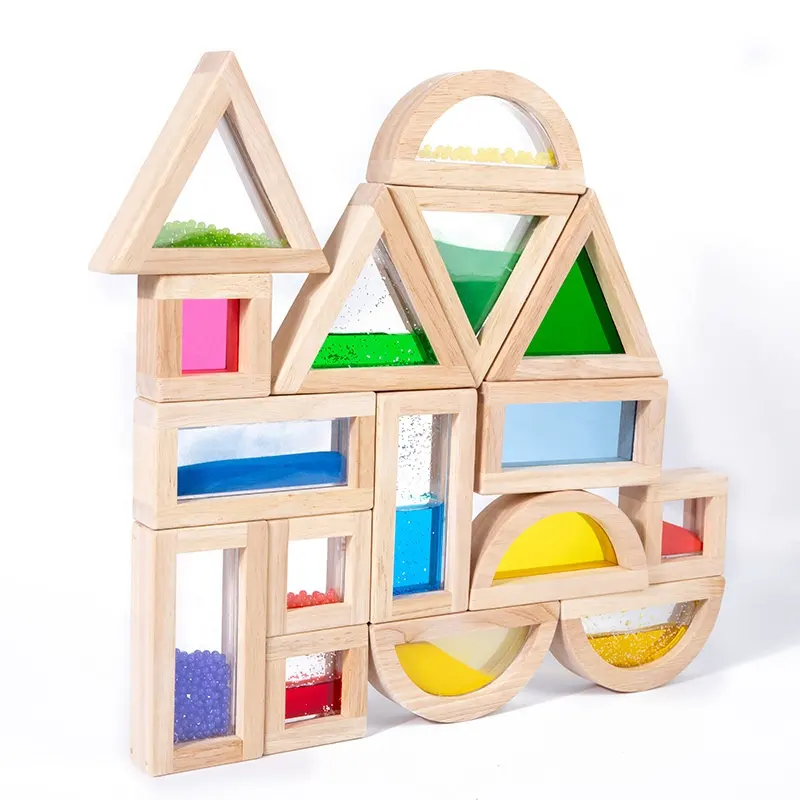 16 pièces de sable en forme de bois puzzle arc-en-ciel blocs de construction jouets éducatifs pour les enfants