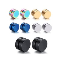 Pendientes Magnéticos de Acero Inoxidable Negro, Tipo Clip, Sin Perforación, Joyería Corporal, Chapados en Oro PVD, para Hombres y Niños
